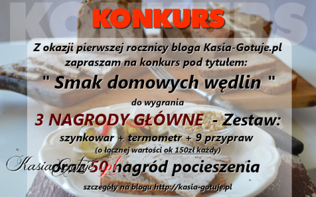 Kochani, 14 września 2013r mój blog Kasia-Gotuje.pl będzie obchodził swój pierwszy roczek!  Z tej okazji zapraszam Was na konkurs, do wygrania są rewelacyjne nagrody. Sponsorem jest firma Tradis...